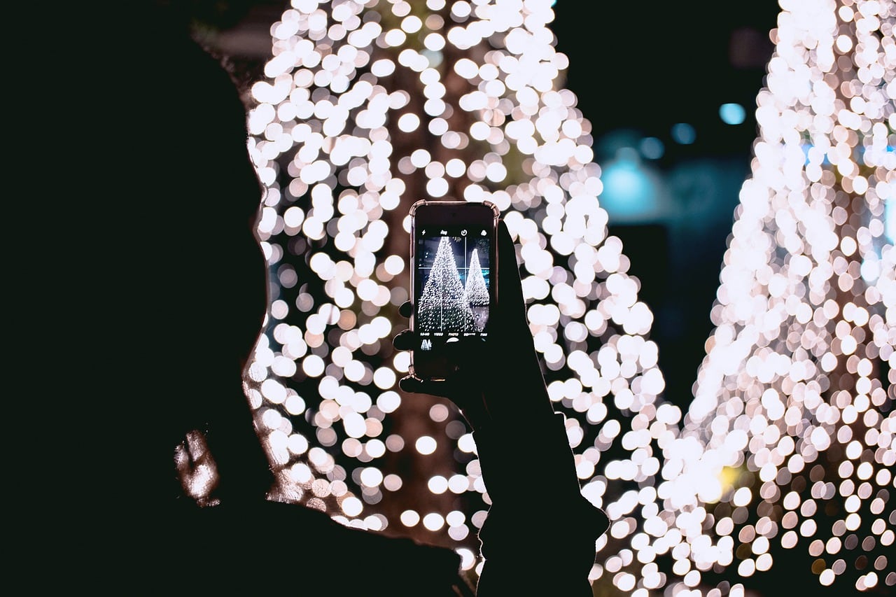 christmas lights and phone